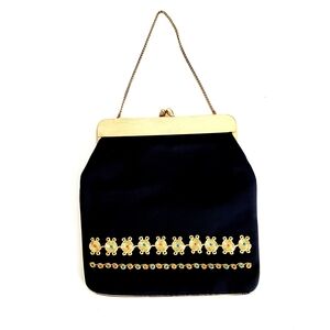 Black Evening Handbag with Gold Metal Embellishment
